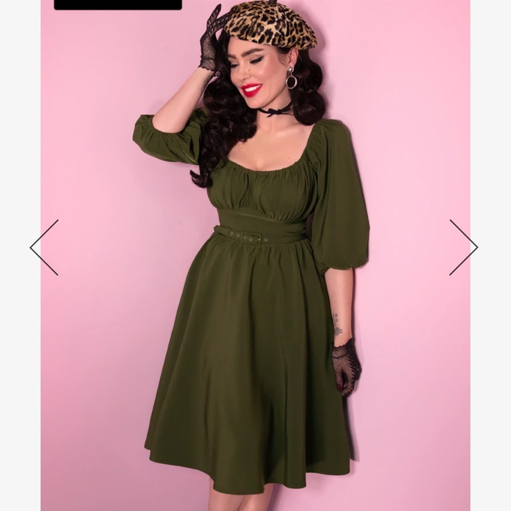Vacation dress in Olive Green by Vixen by Micheline Pitt
